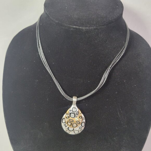 Chicos Leopard Teardrop Pendant Necklace With Black Cord & Adjustable Chain - Picture 1 of 4